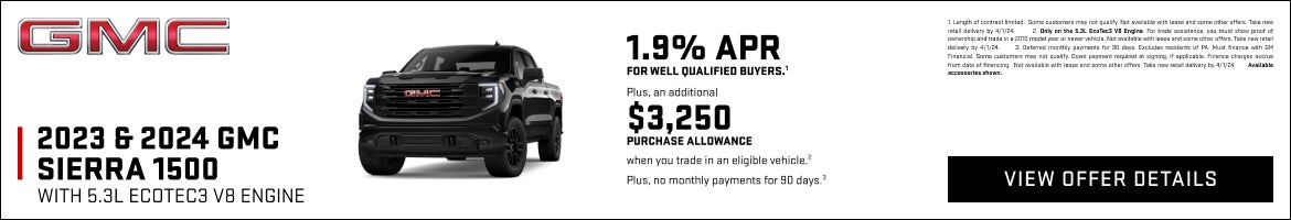 1.9% APR for well-qualified buyers.1

Plus, an additional $3,250 PURCHASE ALLOWANCE when you trad...